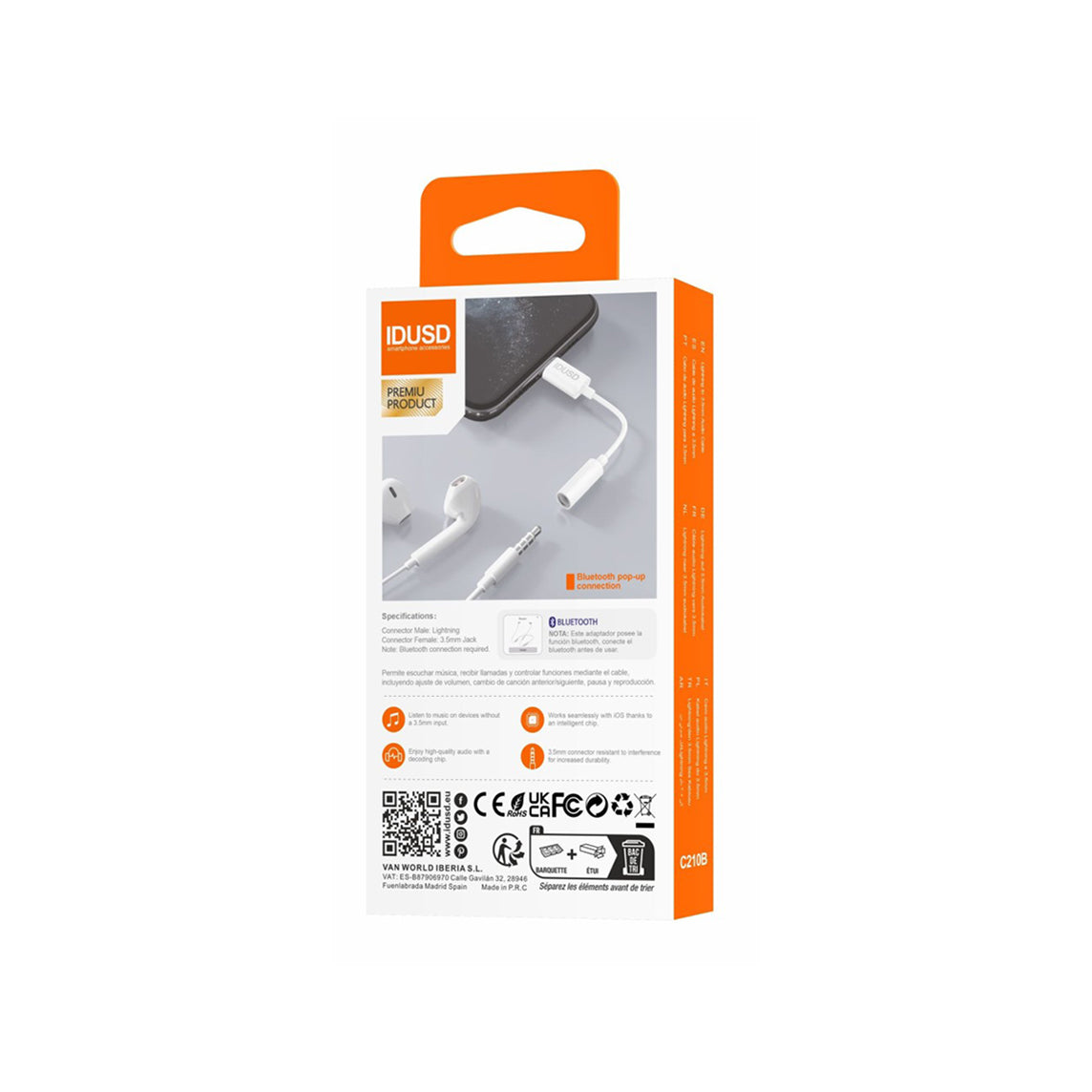 Adaptador Idusd Lightning para Jack 3,5mm Branco - C210B