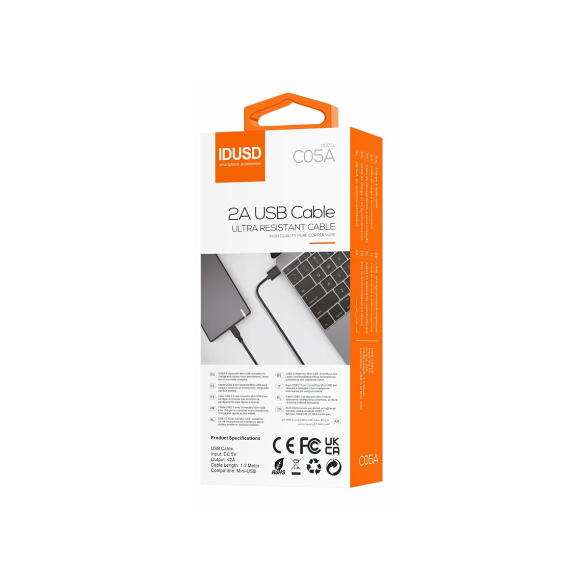 Cabo Idusd Mini-Usb 1.2M 2A Preto - C05A