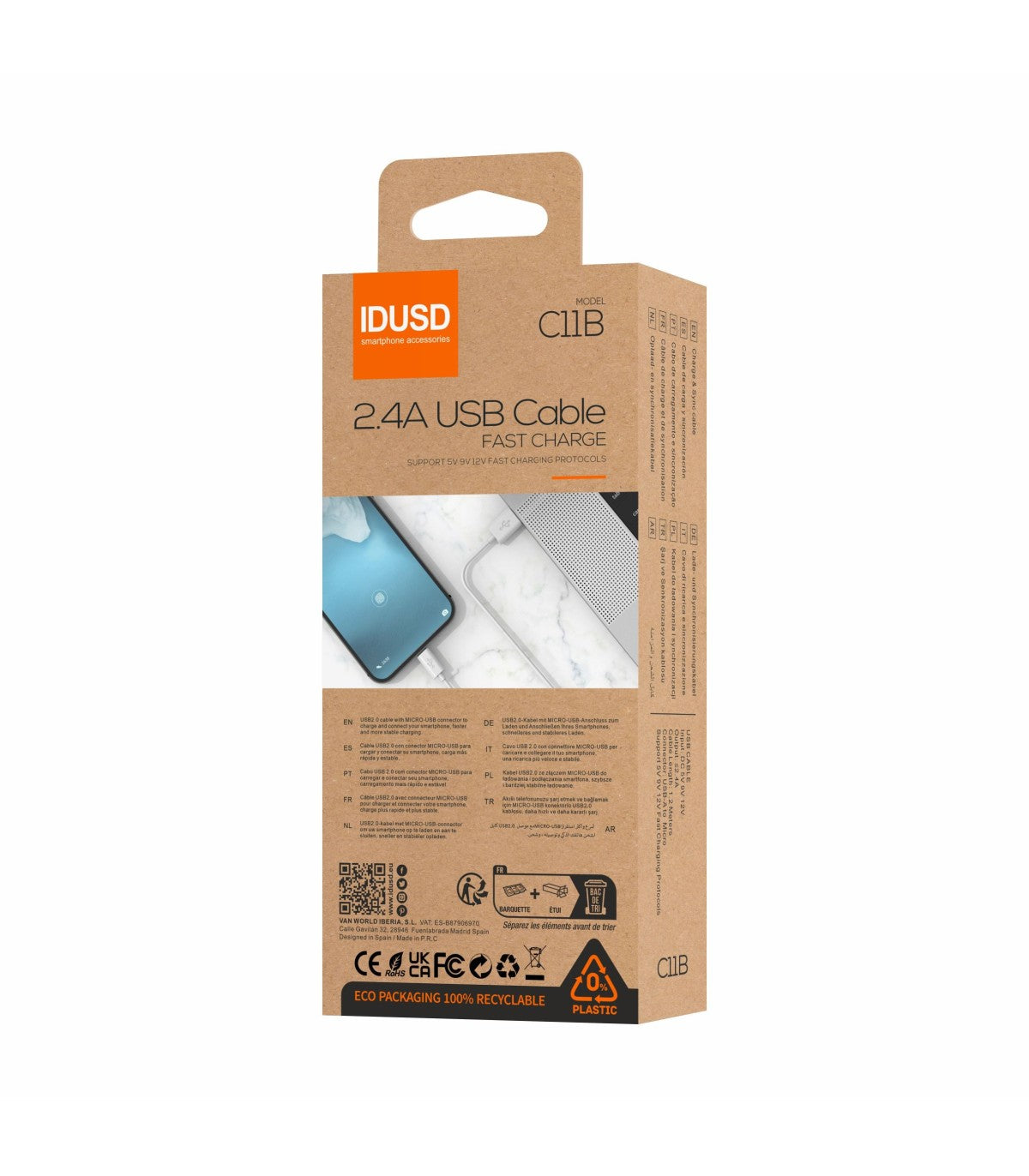 Cabo Idusd Eco C11B Micro Usb 1,2M 2.4A Branco