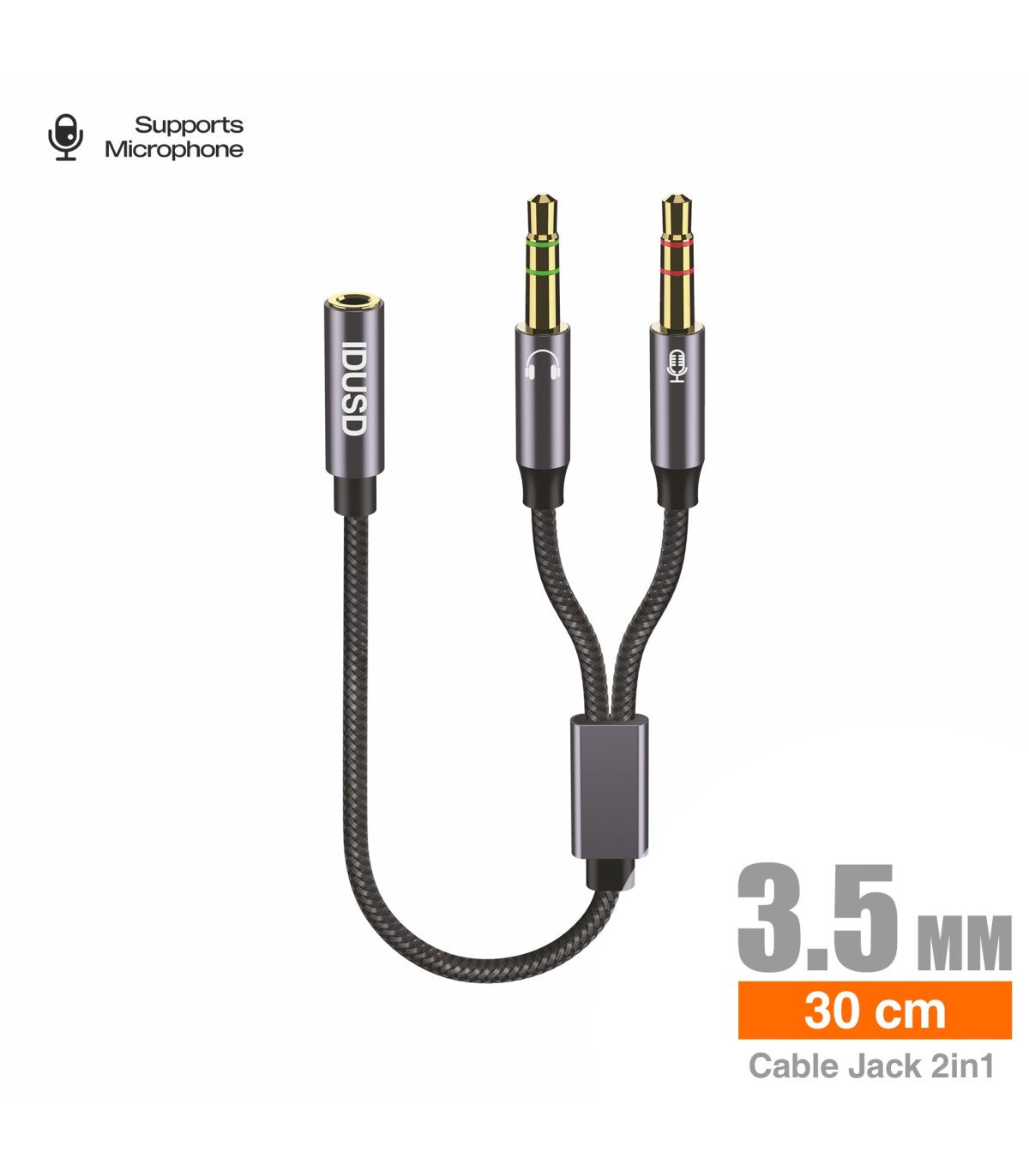 Cabo Adaptador Idusd Jack 3.5mm 1 para 2 Microfone/Audio Preto - C206A