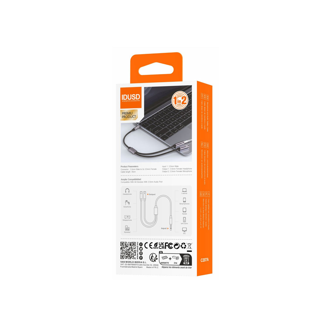Cabo Idusd Audio Splitter 1 em 2 Preto - C207A