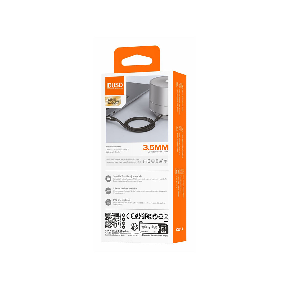 Cabo Aux Idusd PVC 3,5mm 4Pinos M/M 1M Preto - C201A