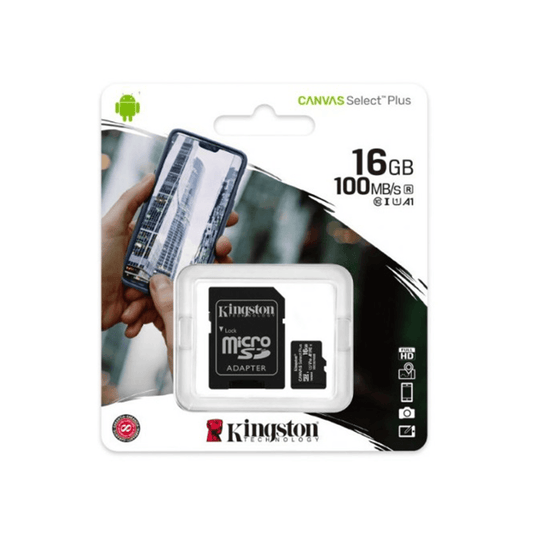 Cartão de Memória microSDXC Kingston Canvas Select Plus 16GB (100MB/s) UHS-I, U1, V10, A1 + Adaptador SD - SDCS2/16GB