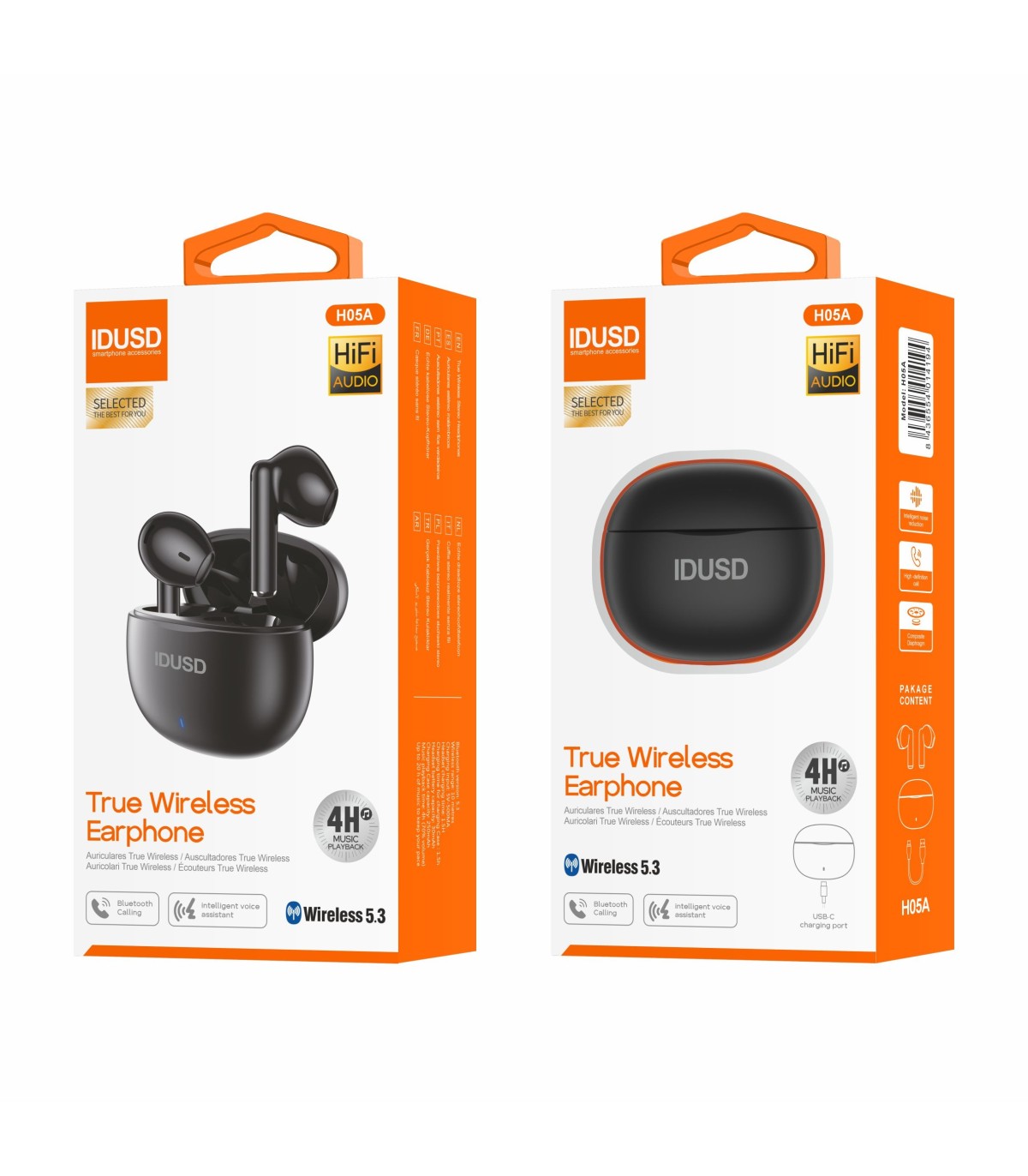 Auricular BT Idusd Wireless Earphone TWS 4H Music Preto - H05A