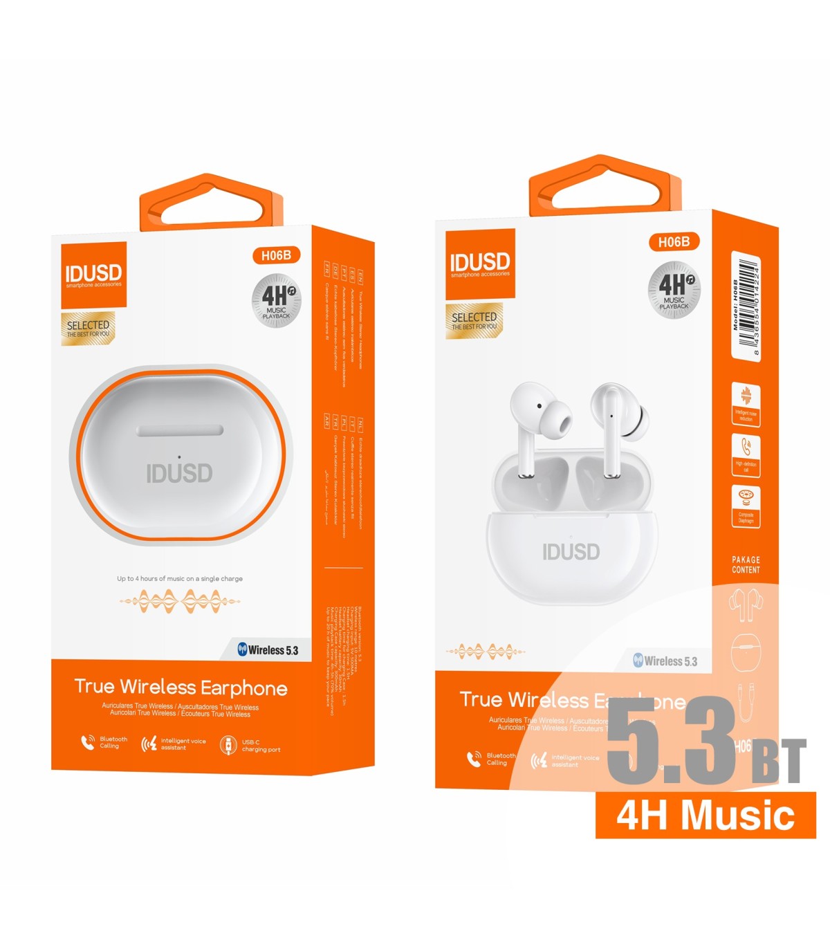 Auricular BT Idusd Wireless Earphone TWS 4H Music Preto - H06B