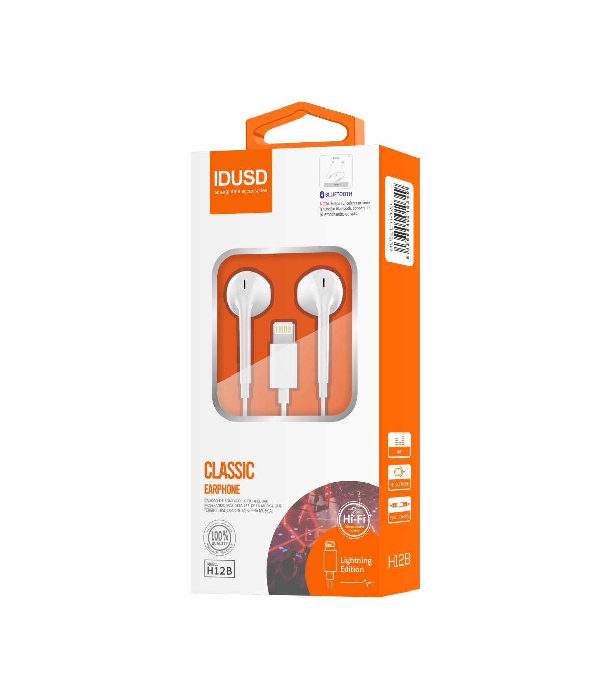 Auriculares Idusd Earphone Estereo Lightning BT Branco - H12B