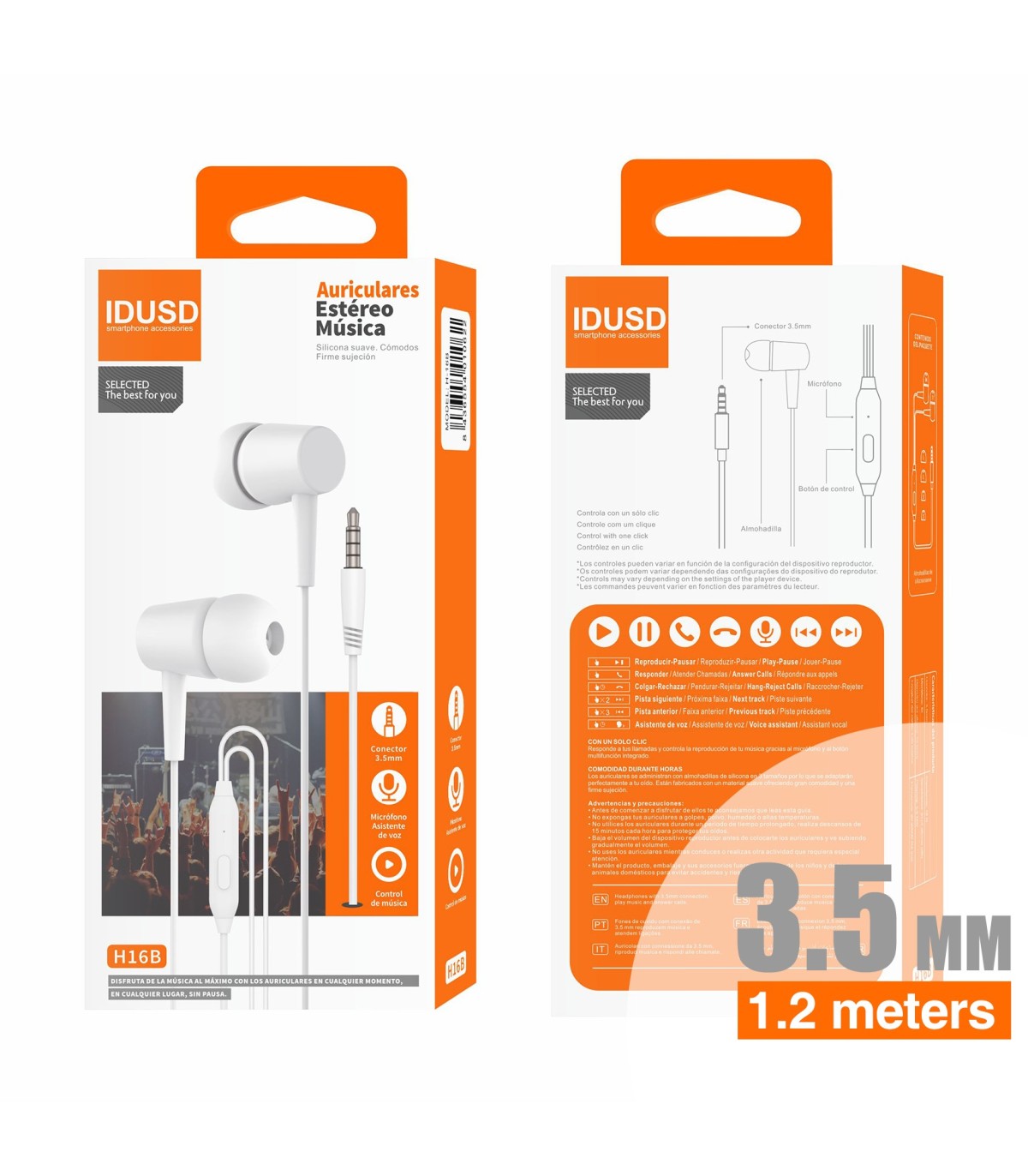 Auriculares Idusd Earphone Estereo jack 3.5mm Branco - H16B