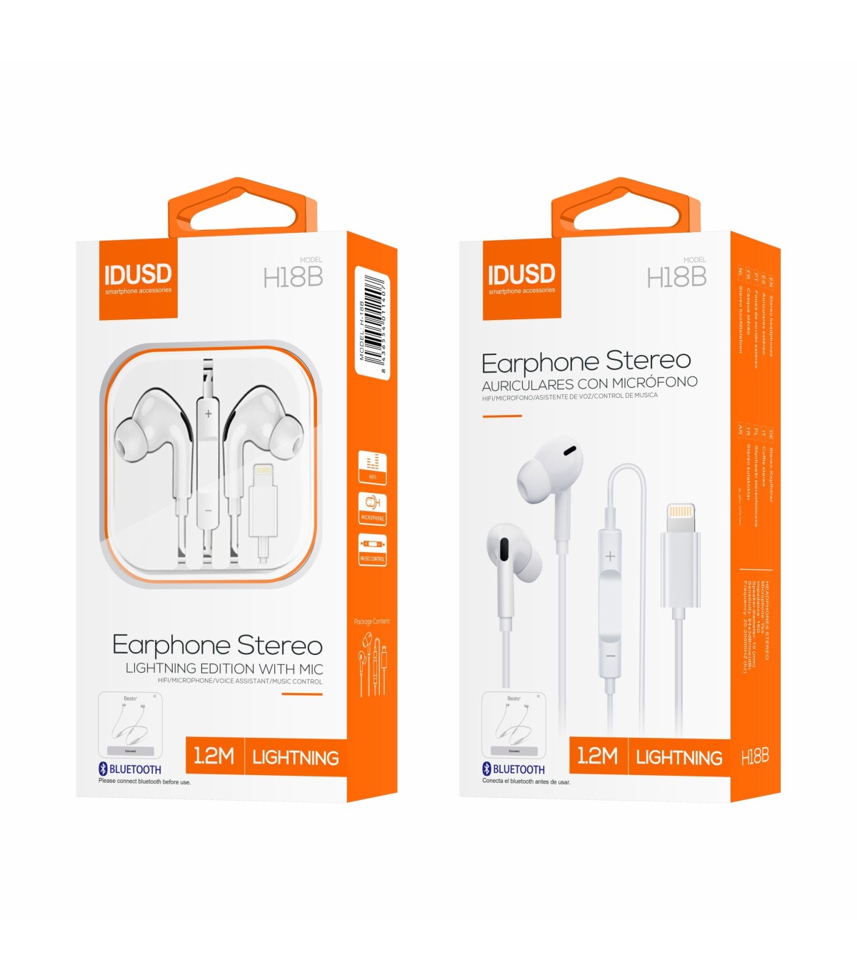 Auriculares Idusd Earphone Estereo Lightning BT Branco - H18B