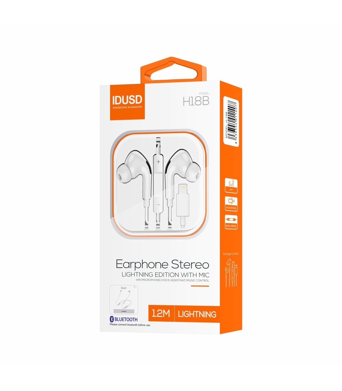 Auriculares Idusd Earphone Estereo Lightning BT Branco - H18B
