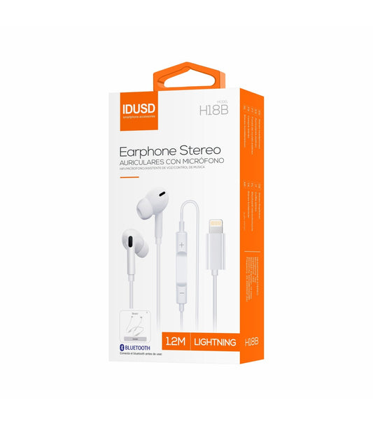 Auriculares Idusd Earphone Estereo Lightning BT Branco - H18B