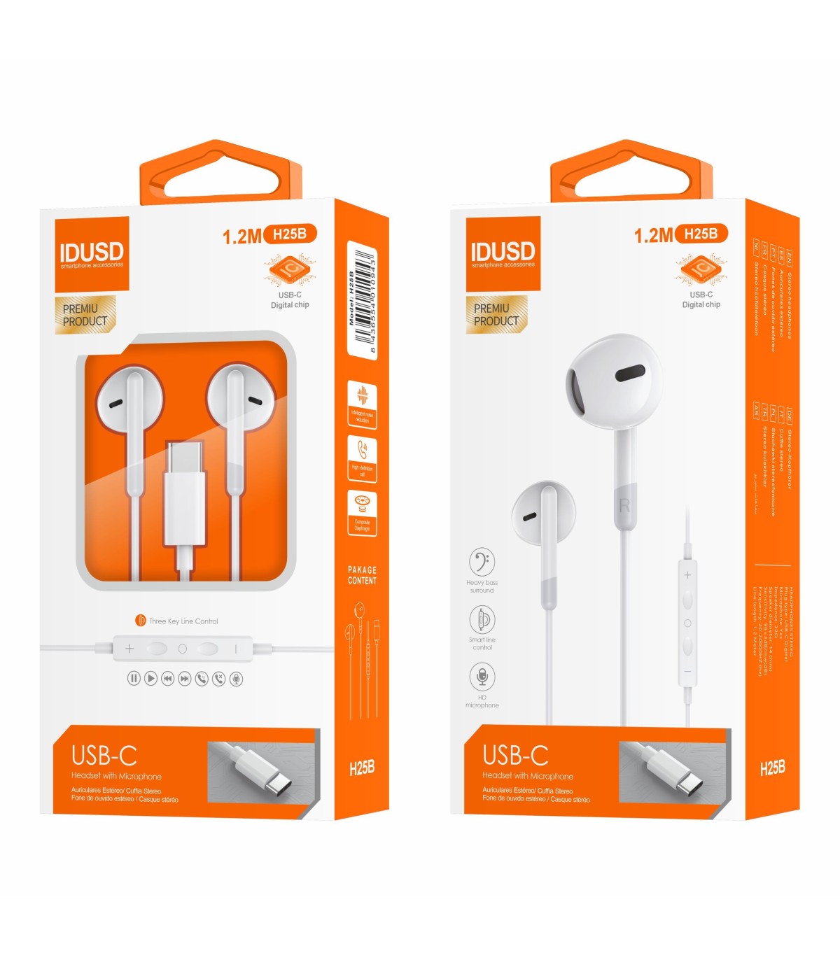 Auriculares Idusd Earphone Estereo Type C Digital Branco - H25B