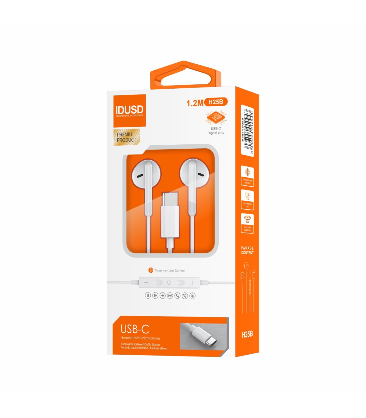 Auriculares Idusd Earphone Estereo Type C Digital Branco - H25B