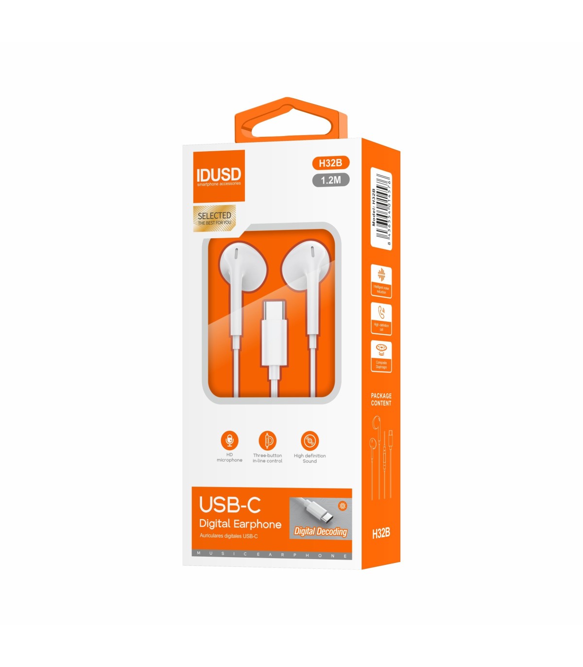 Auriculares Idusd Earphone Estereo Type C Digital Branco - H32B