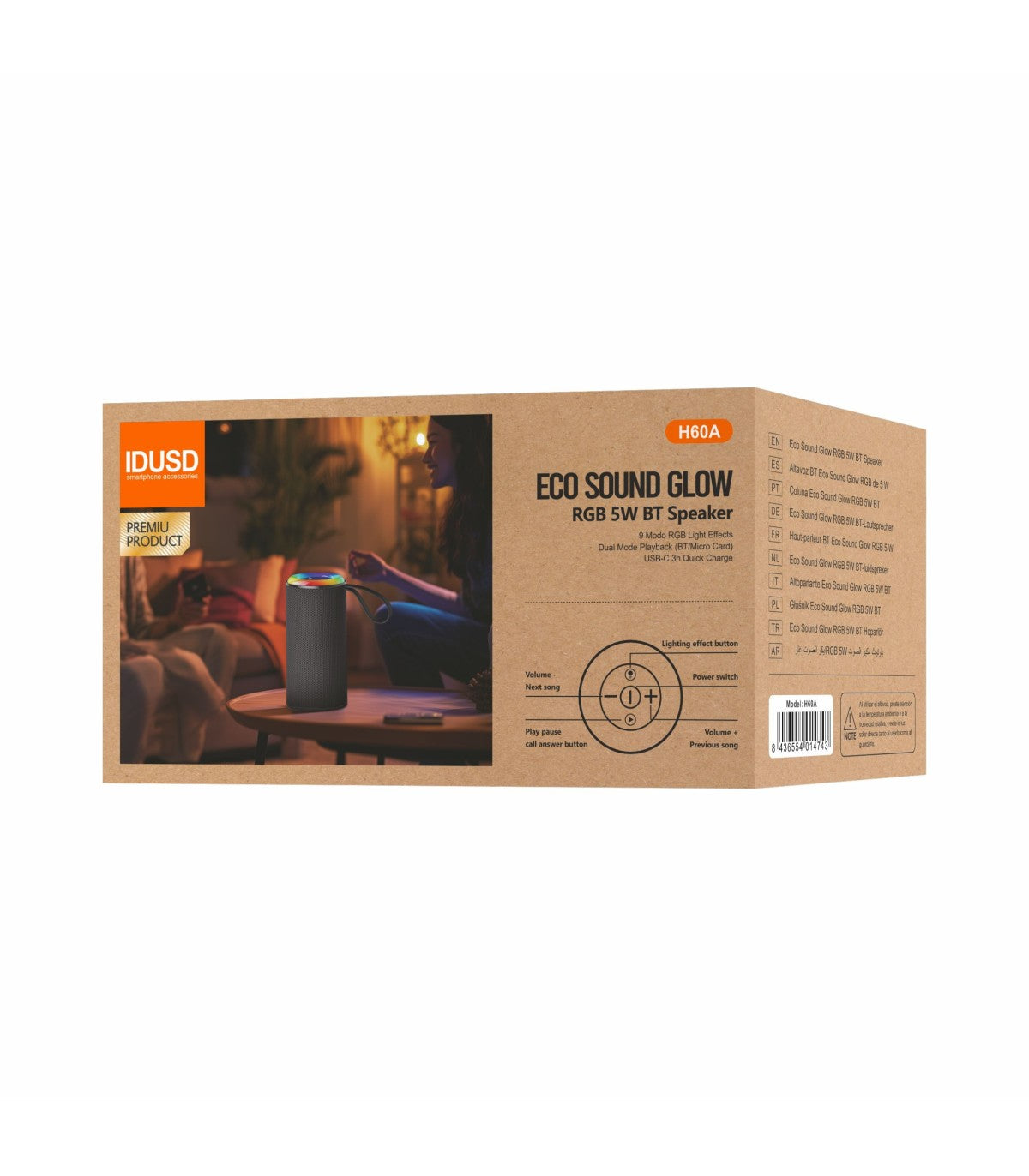 Coluna BT Idusd Eco Speaker Glow RGB 5W H60A- Preto