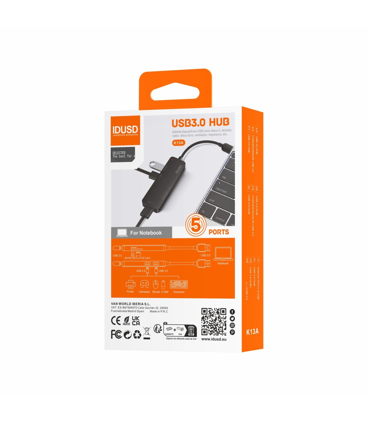 Hub Idusd Combo HUB USB 3.0 5 em 1 Preto - K13A