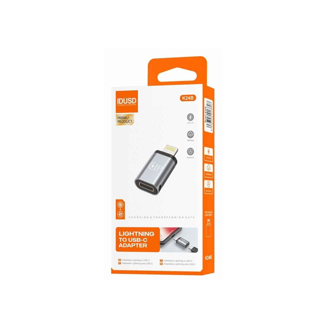 Adaptador Idusd Lightning para USB-C M/F Prata - K24B