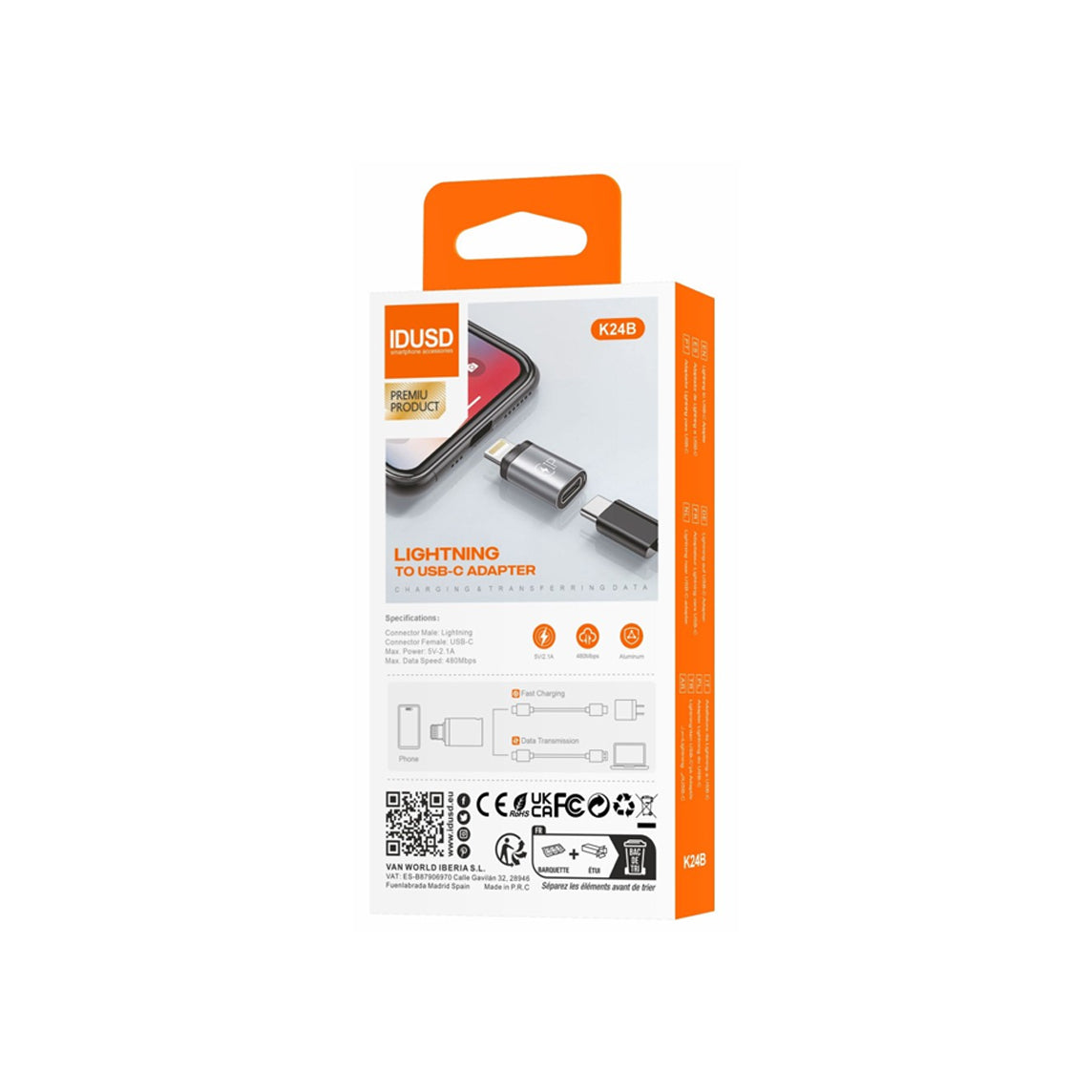 Adaptador Idusd Lightning para USB-C M/F Prata - K24B