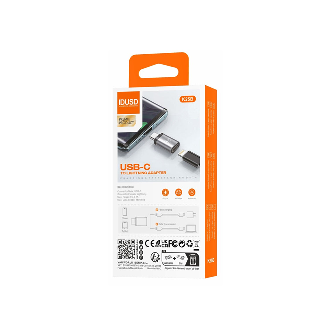 Adaptador Idusd USB-C para Lightning M/F Prata - K25B