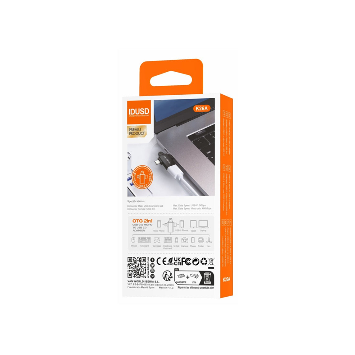 Adaptador Idusd OTG USB-C e Micro para USB 3.0 Preto - K26A