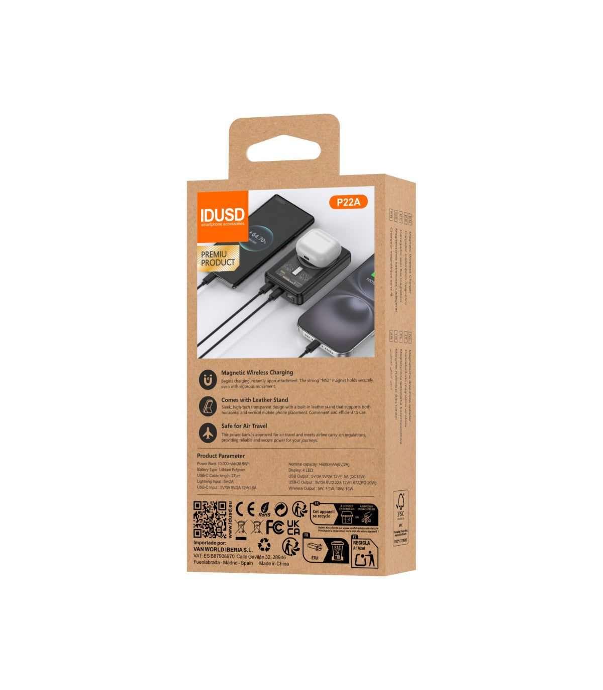 PowerBank Idusd Eco Mag Cyber 10.000mAh P22A- Preto