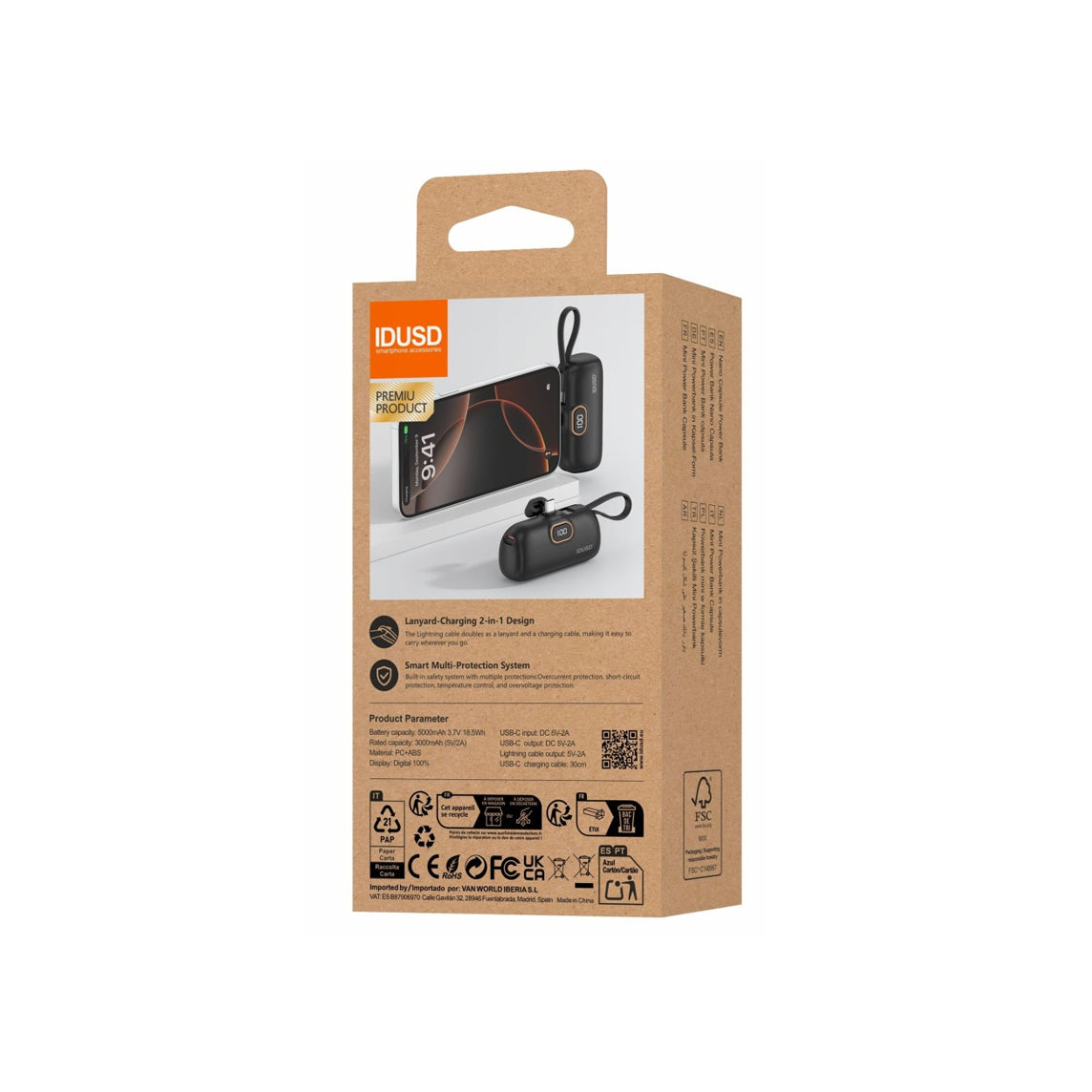PowerBank Idusd ECO Power Nano 5.000mAh Preto - P07A