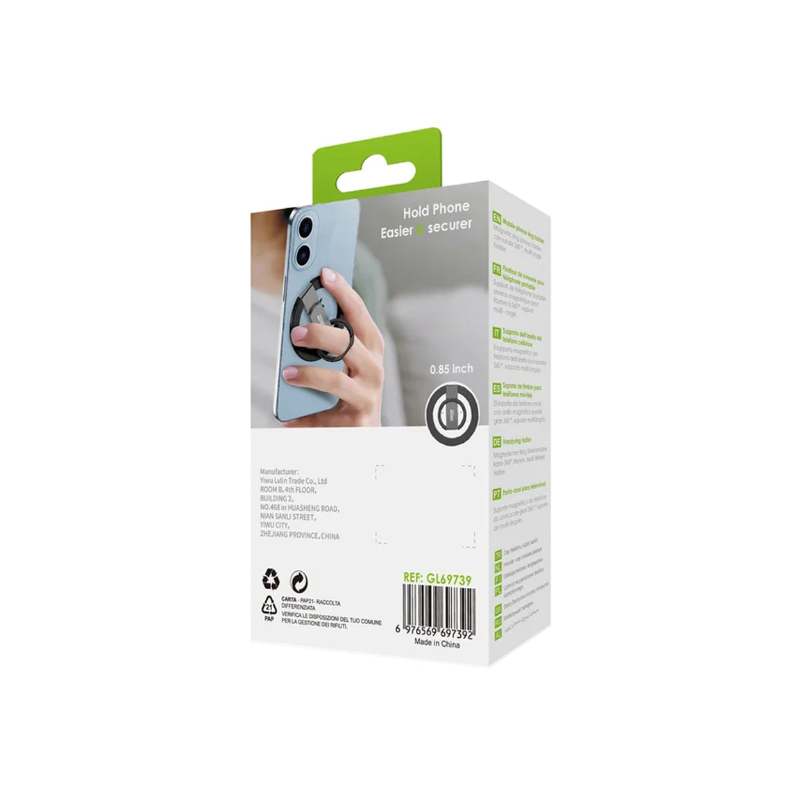 Suporte GreenLyca Mobile Phone Ring Holder Preto - GL69739