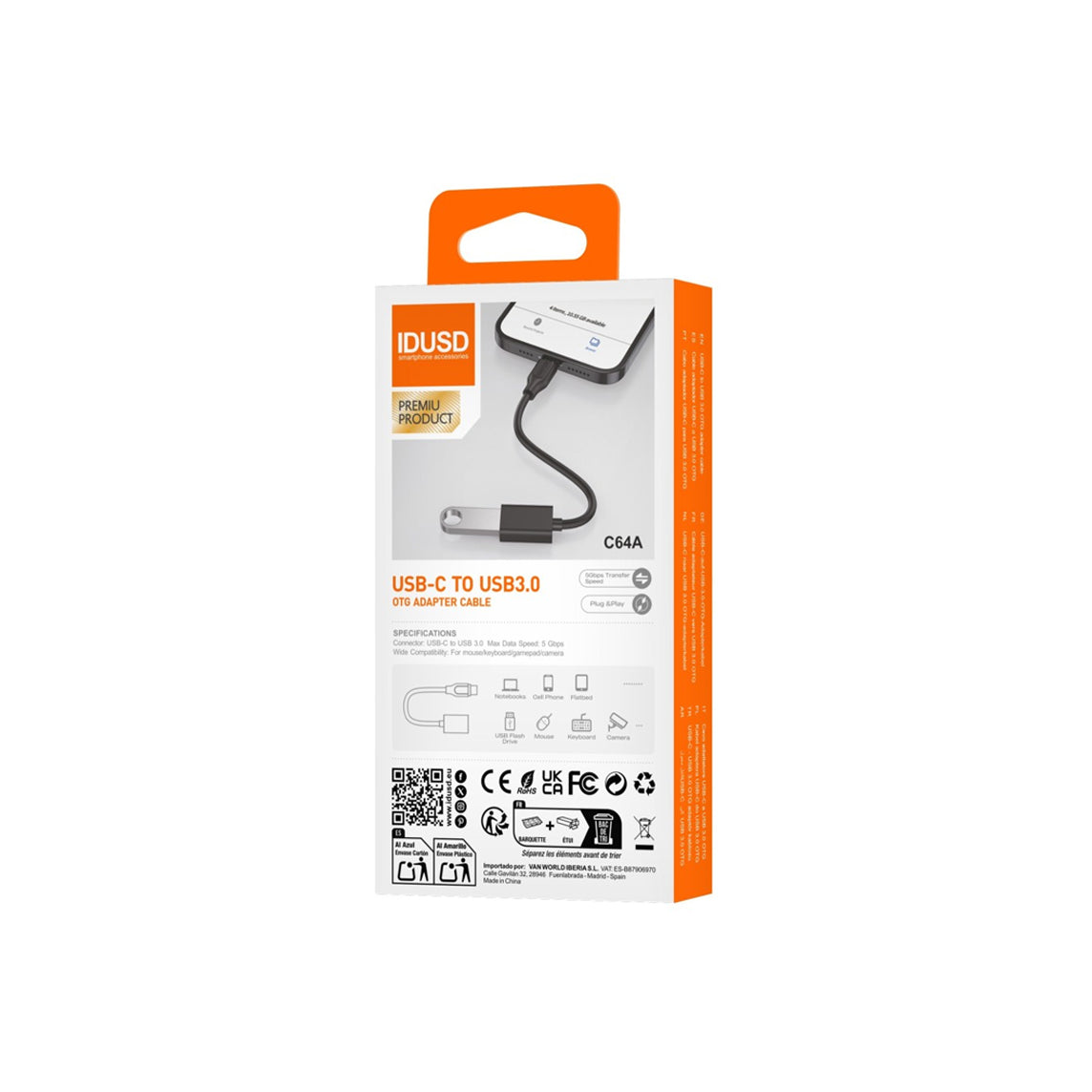 Adaptador Idusd USB-C to USB3.0 Preto - C64A