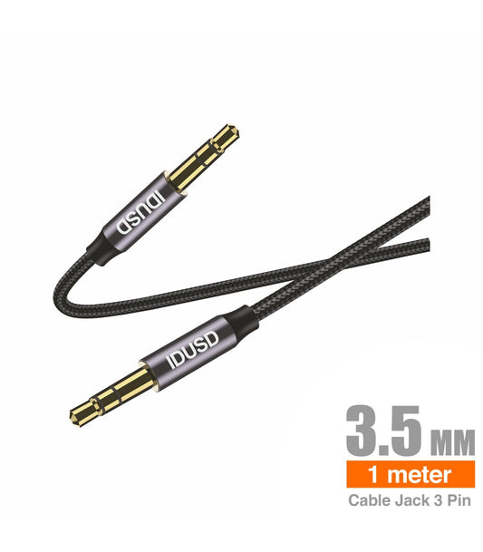 Cabo Aux Nylon Idusd 3.5mm Macho/Macho 3Pinos 1M Preto - C202A