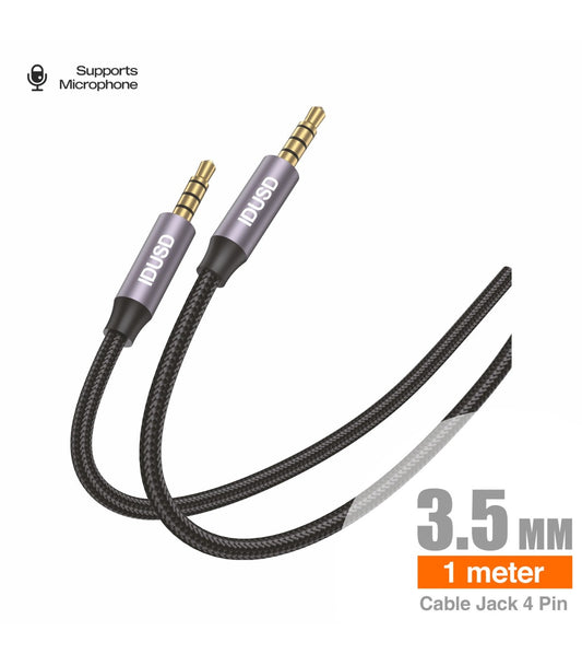 Cabo Aux Nylon Idusd 3.5mm Macho/Macho 4Pinos 1M Preto - C203A
