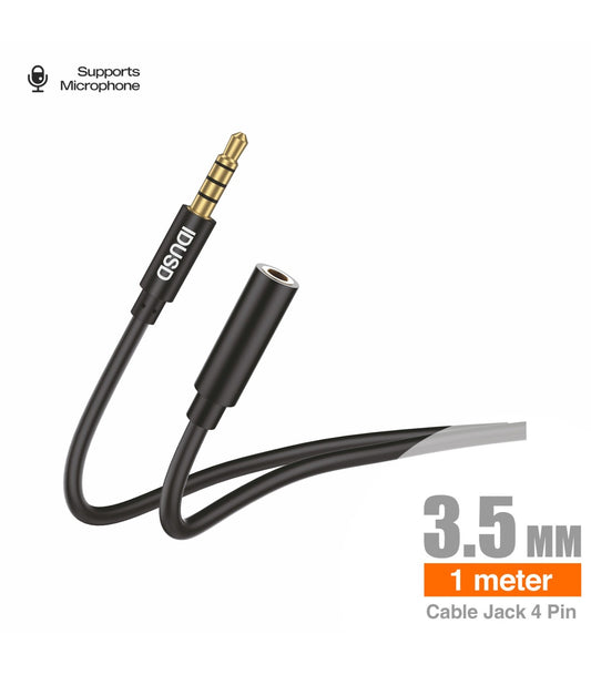 Cabo extensão Aux PVC Idusd 3.5mm Macho/Femea 4Pinos 1M Preto - C205A