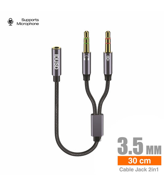 Cabo Adaptador Idusd Jack 3.5mm 1 para 2 Microfone/Audio Preto - C206A