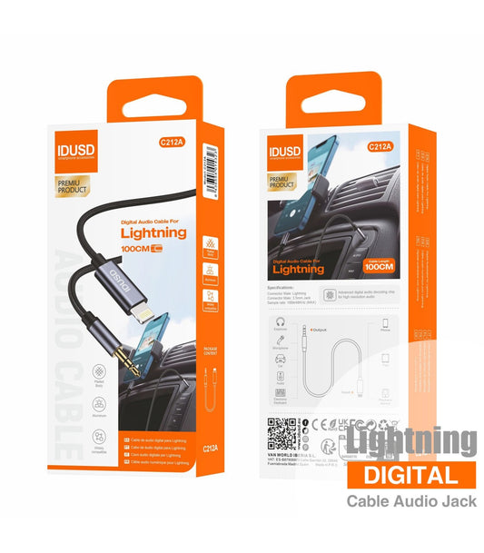 Cabo Aux Idusd Lightning para Jack 3.5mm Macho/Macho 1M Preto - C212A