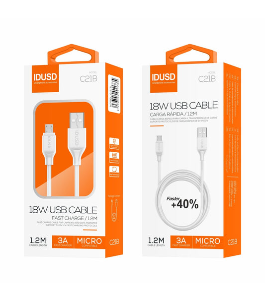 Cabo Idusd Micro Usb 1,2M 3A Branco - C21B