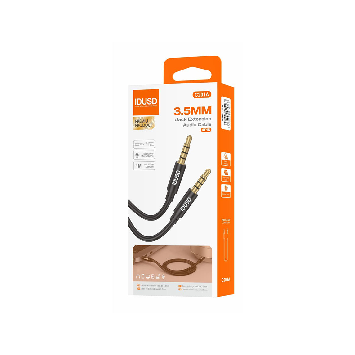 Cabo Aux Idusd PVC 3,5mm 4Pinos M/M 1M Preto - C201A