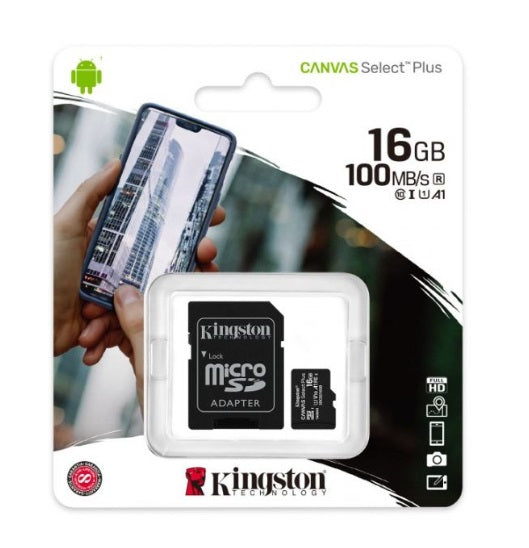 Cartão Memória Kingston Canvas Select Plus C10 A1 UHS-I microSDXC 16GB + Adapta