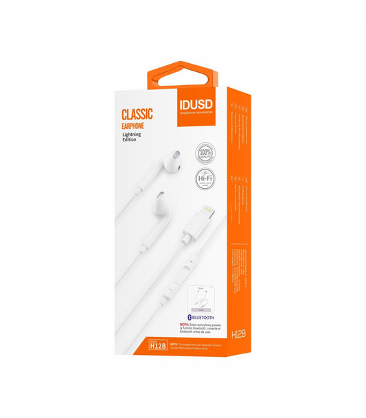 Auriculares Idusd Earphone Estereo Lightning BT Branco - H12B
