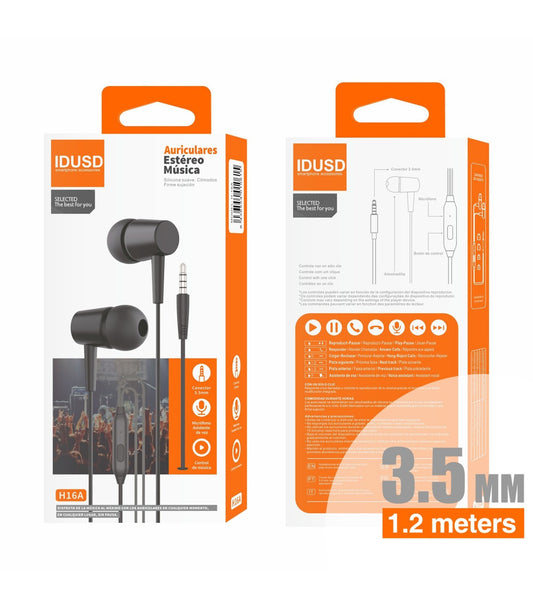 Auriculares Idusd Earphone Estereo jack 3.5mm Preto - H16A