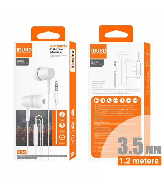 Auriculares Idusd Earphone Estereo jack 3.5mm Branco - H16B
