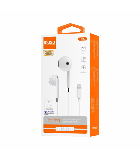 Auriculares Idusd Earphone Estereo Metal Lightning BT Branco - H22B