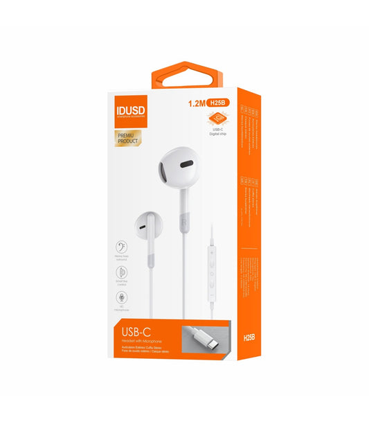 Auriculares Idusd Earphone Estereo Type C Digital Branco - H25B