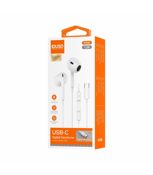 Auriculares Idusd Earphone Estereo Type C Digital Branco - H32B