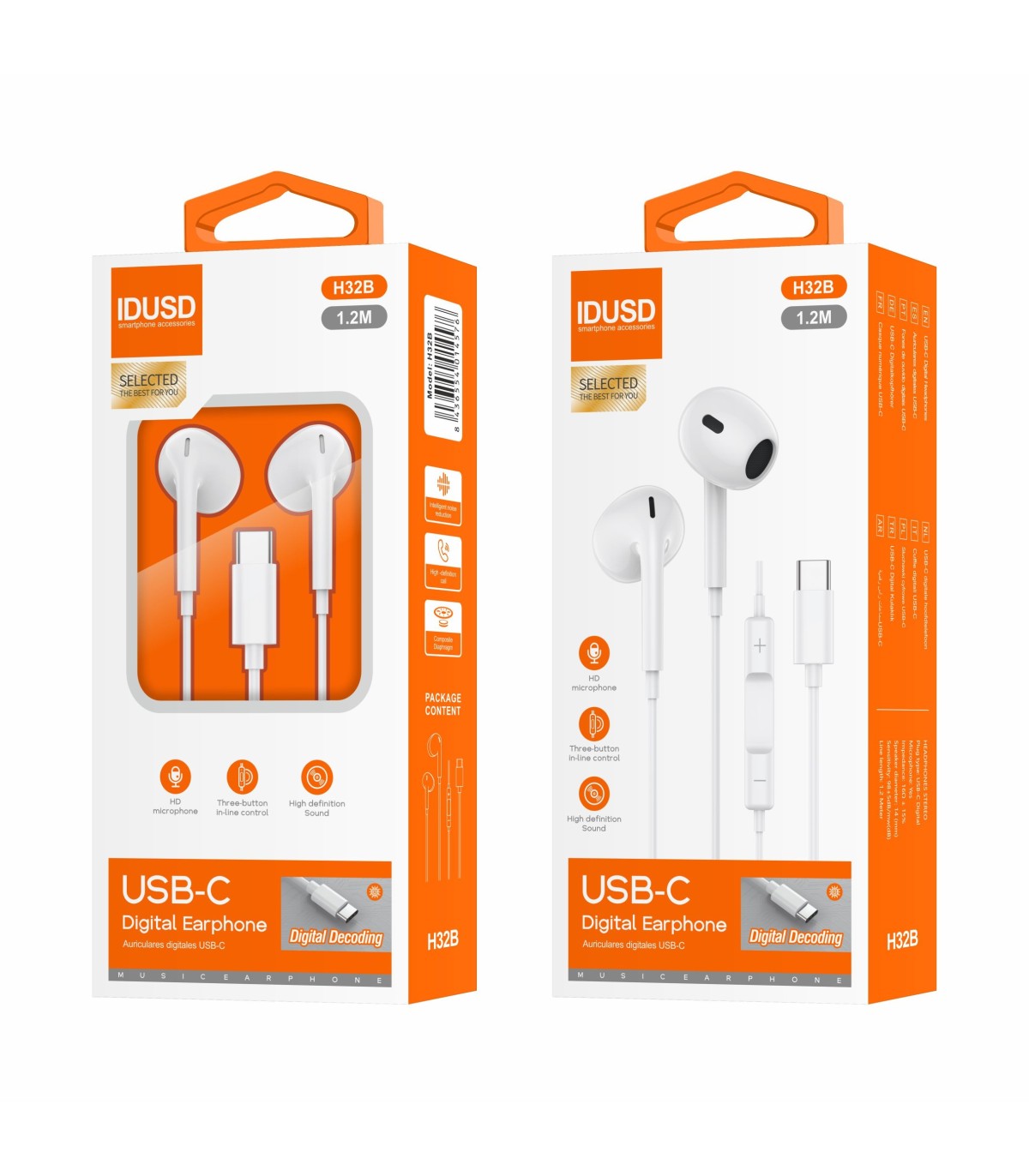 Auriculares Idusd Earphone Estereo Type C Digital Branco - H32B