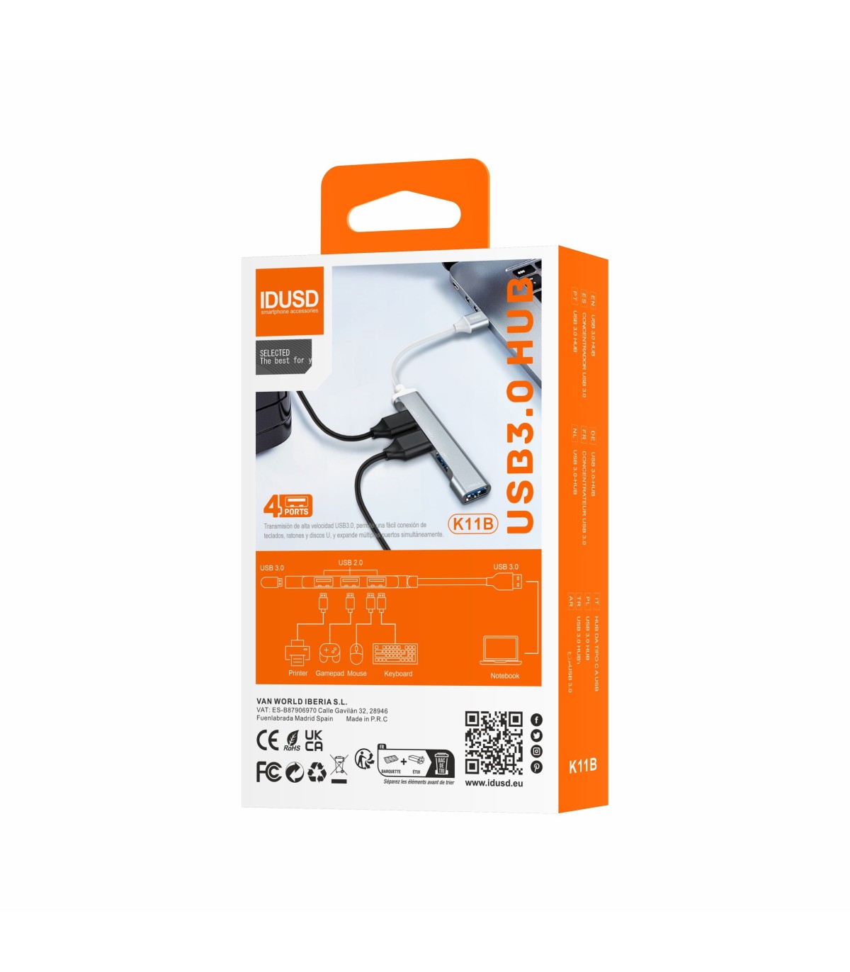 Hub Idusd Mini HUB USB 3.0 4 em 1 Prata - K11B