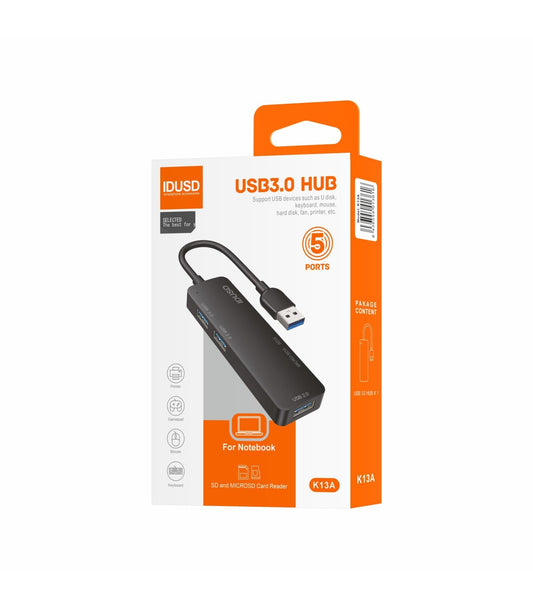 Hub Idusd Combo HUB USB 3.0 5 em 1 Preto - K13A