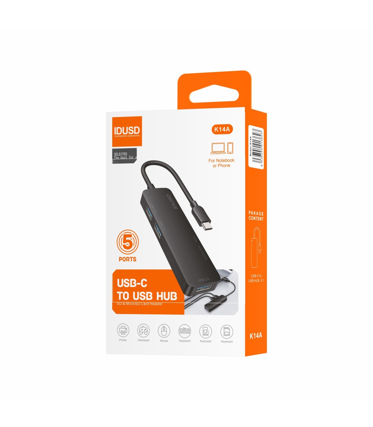 Hub Idusd Combo HUB USB-C 3.0 5 em 1 Preto - K14A