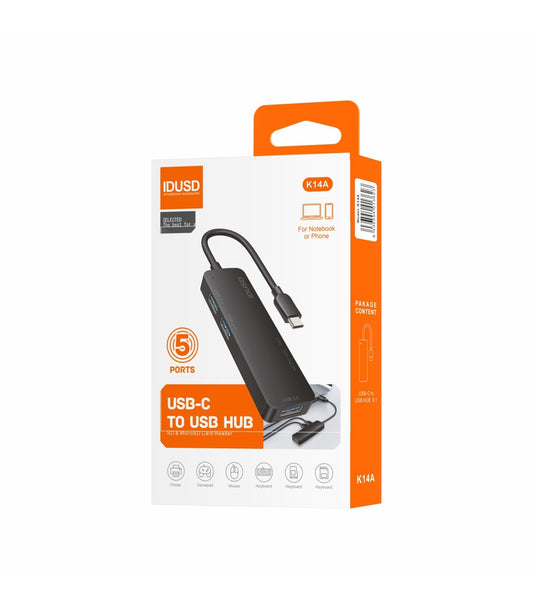 Hub Idusd Combo HUB USB-C 3.0 5 em 1 Preto - K14A
