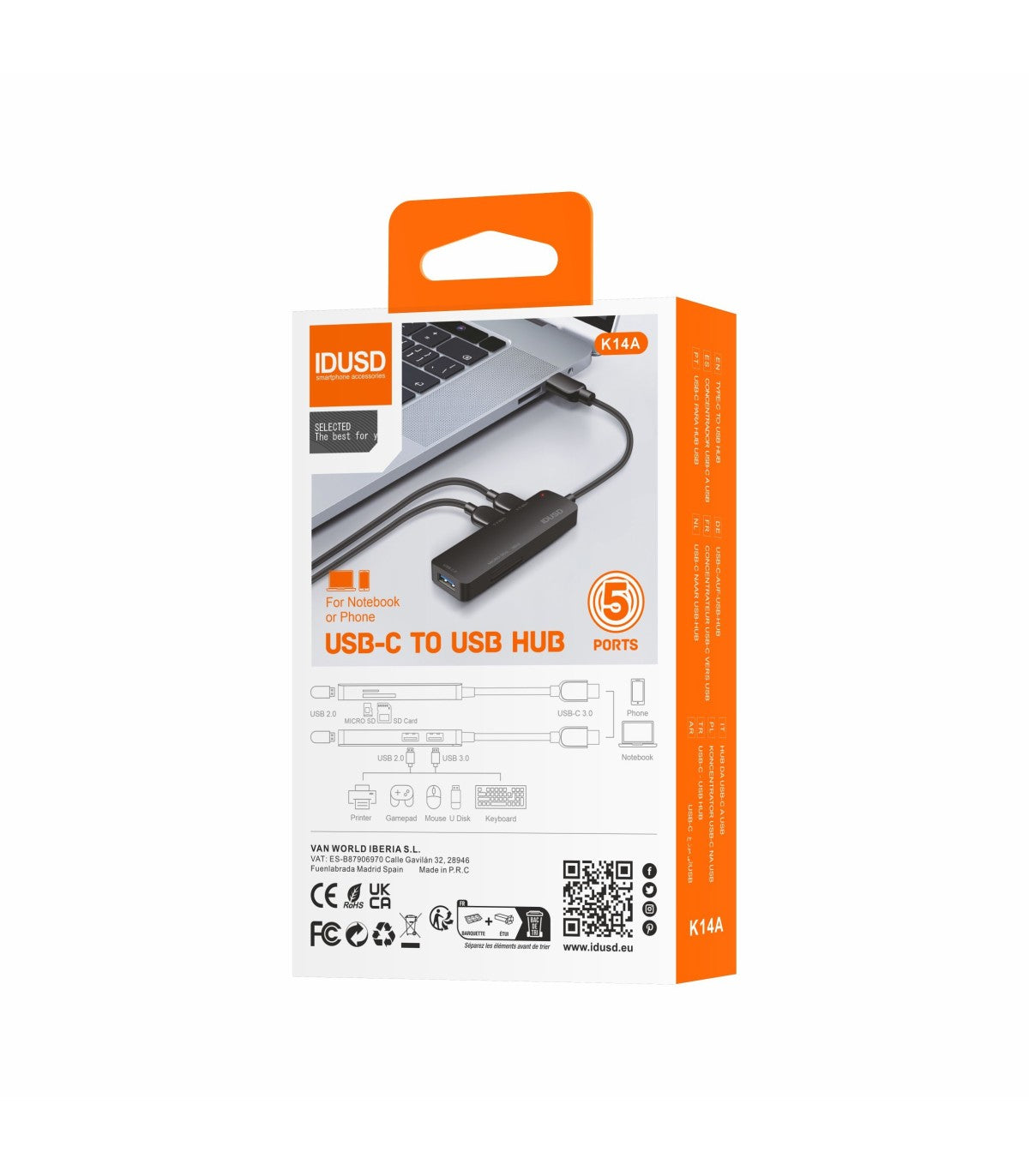 Hub Idusd Combo HUB USB-C 3.0 5 em 1 Preto - K14A