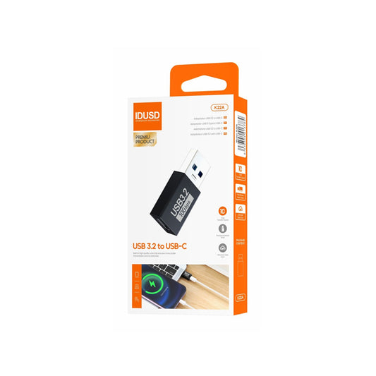 Adaptador Idusd USB-A 3.0 para USB-C 3.2 M/F Preto - K22A