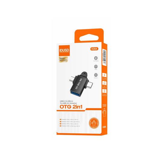 Adaptador Idusd OTG USB-C e Micro para USB 3.0 Preto - K26A