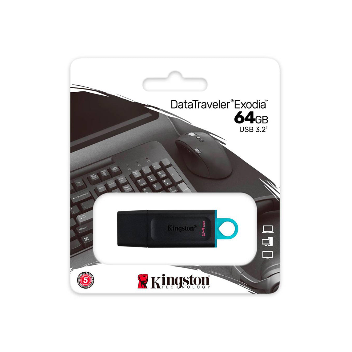 Pen Drive Kingston DataTraveler Exodia 64GB USB 3.2 Preta - DTX/64GB